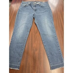 Michael Kors Straight Leg Jeans Size 12 Raw Hem Frayed Acid Wash Blue Stretch